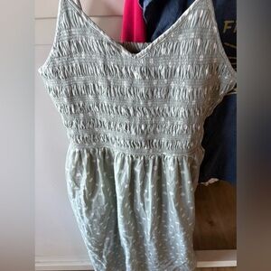 KEREN HART Green Smocked Polka Dot Spaghetti Strap Midi Dress Sundress Sz L